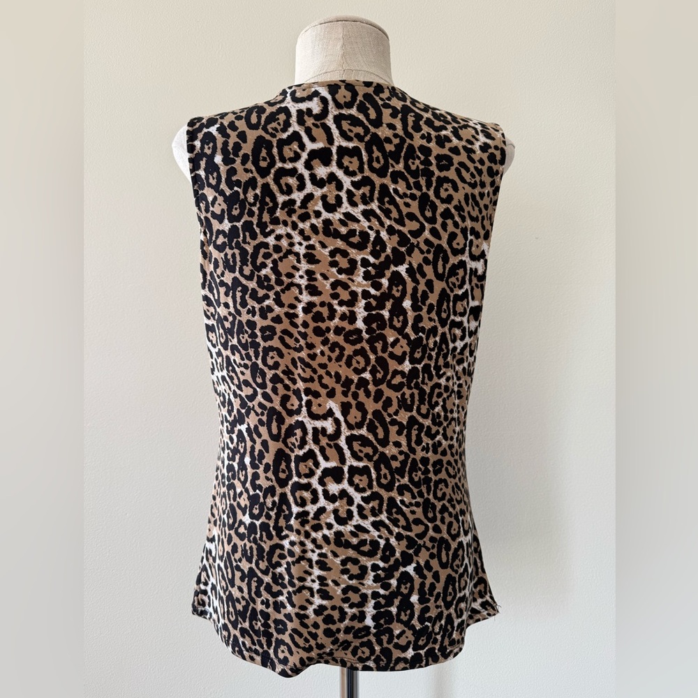 Ellen Tracy Leopard Print Cowl Neck Sleeveless Top Tank Blouse Animal Cheetah - Picture 4 of 8